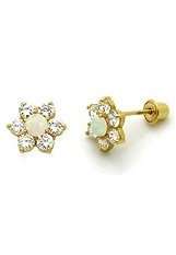 small pretty opal and cz cluster flower baby stud earrings